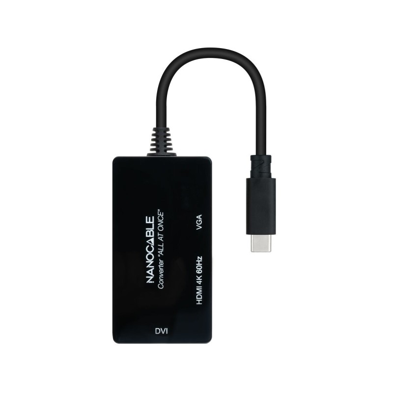 Adaptateur USB C vers VGA/HDMI/DVI NANOCABLE 10.16.4301-ALL 20 cm Noir 4K Ultra HD