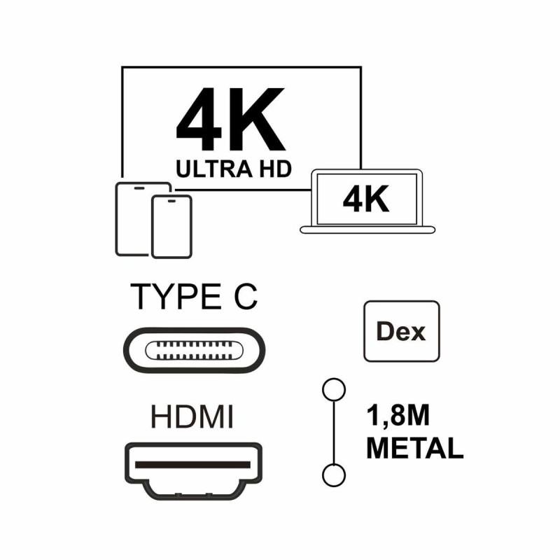 Câble USB-C vers HDMI Silver HT LOGAN Noir