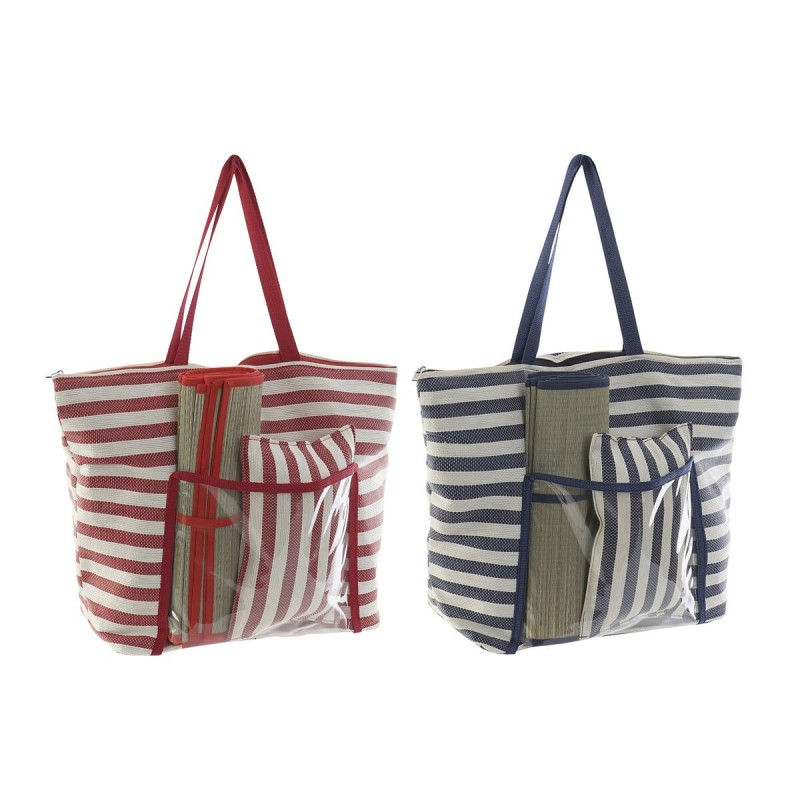 Sac de plage DKD Home Decor 55 x 17 x 35 cm Toile Rouge Bleu PVC (2 Unités)