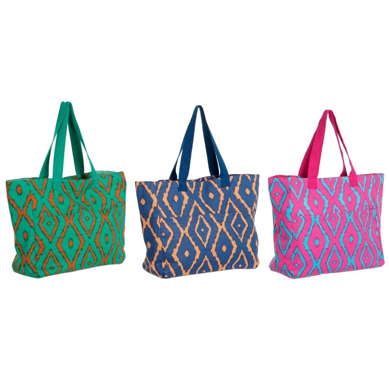 Sac de plage DKD Home Decor Bleu Vert Orange Fuchsia 55 x 14 x 35 cm (3 Unités)