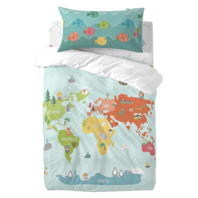 Parure de couette HappyFriday Happynois World Map Multicouleur Lit de bébé 2 Pièces