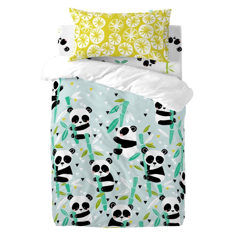 Parure de couette HappyFriday Moshi Moshi Panda Garden Blue Bleu Lit de bébé 2 Pièces