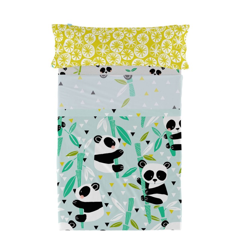 Jeu de draps HappyFriday Moshi Moshi Panda garden blue Bleu Lit 1 persone 2 Pièces