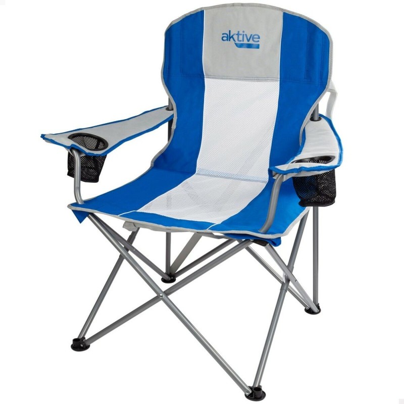 Chaise de camping pliante Aktive Bleu Gris 57 x 97 x 60 cm (4 Unités)