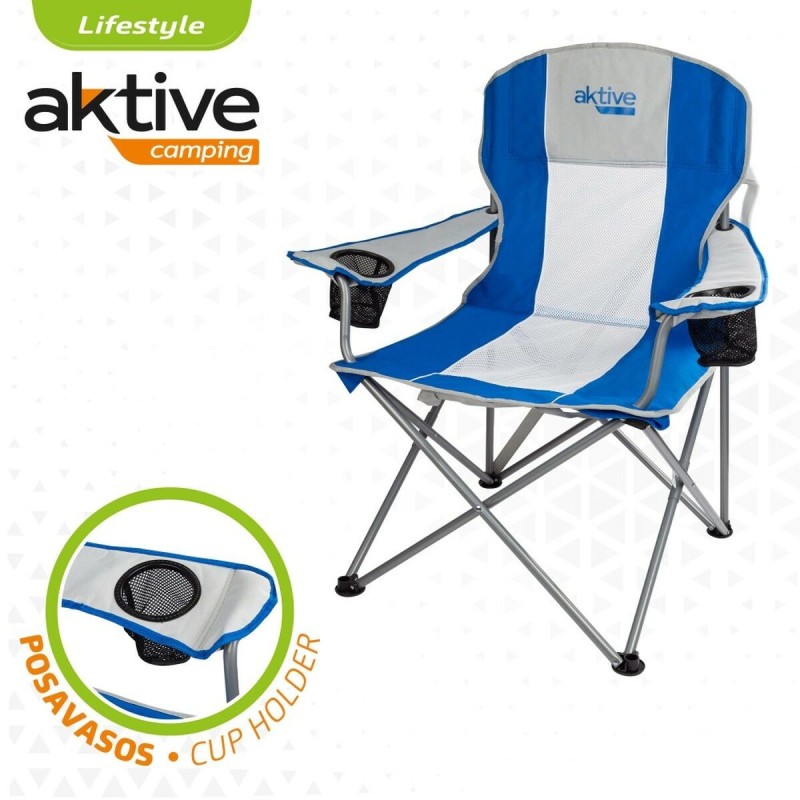 Chaise de camping pliante Aktive Bleu Gris 57 x 97 x 60 cm (4 Unités)