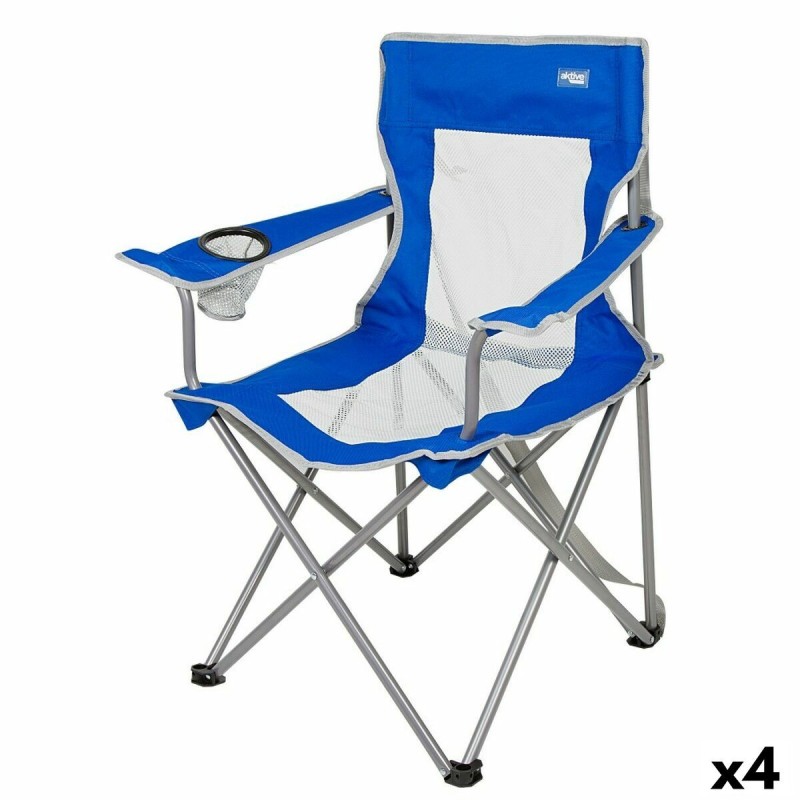 Chaise de camping pliante Aktive Bleu Gris 46 x 82 x 46 cm (4 Unités)