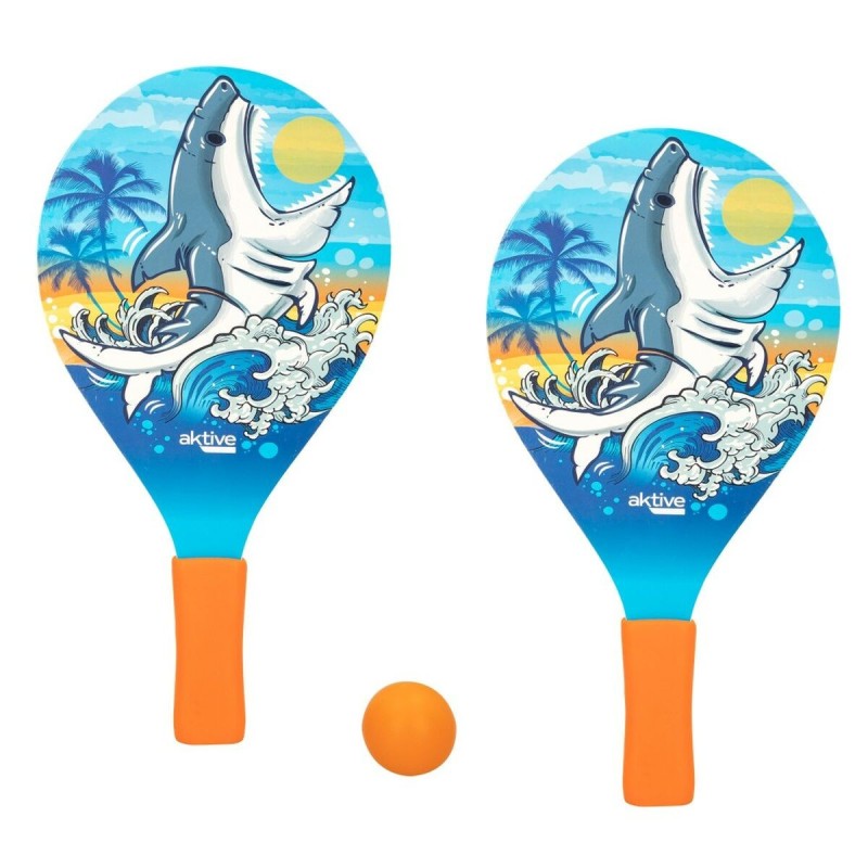 Raquettes de Plage avec Balle Aktive Requin 19,5 x 38 cm (24 Unités)