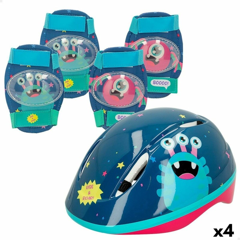 Kit Casque et Genouillères Colorbaby Monstre (4 Unités)