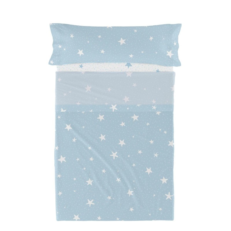 Jeu de draps HappyFriday Basic Kids Little star Bleu Lit 1 persone 2 Pièces