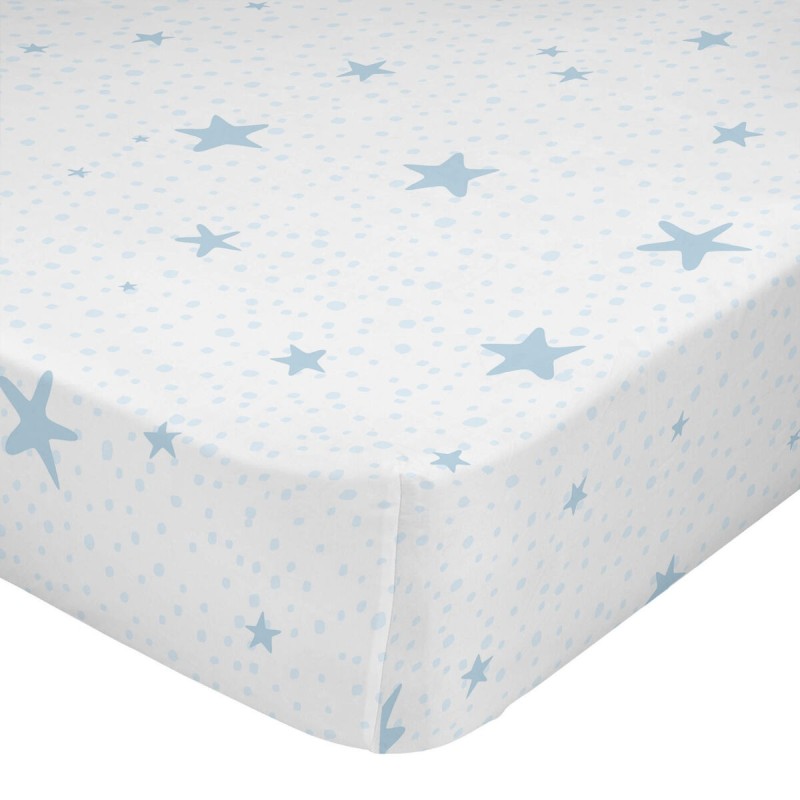 Drap housse HappyFriday BASIC KIDS Bleu Blanc 60 x 120 x 14 cm Etoiles