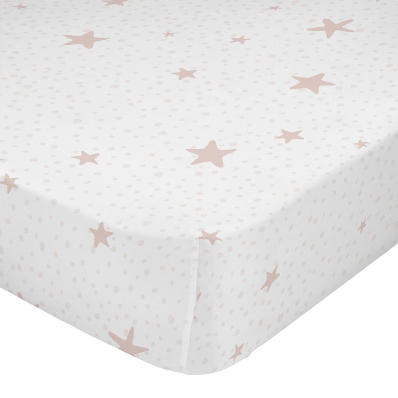 Drap housse HappyFriday BASIC KIDS Blanc Rose 60 x 120 x 14 cm Etoiles