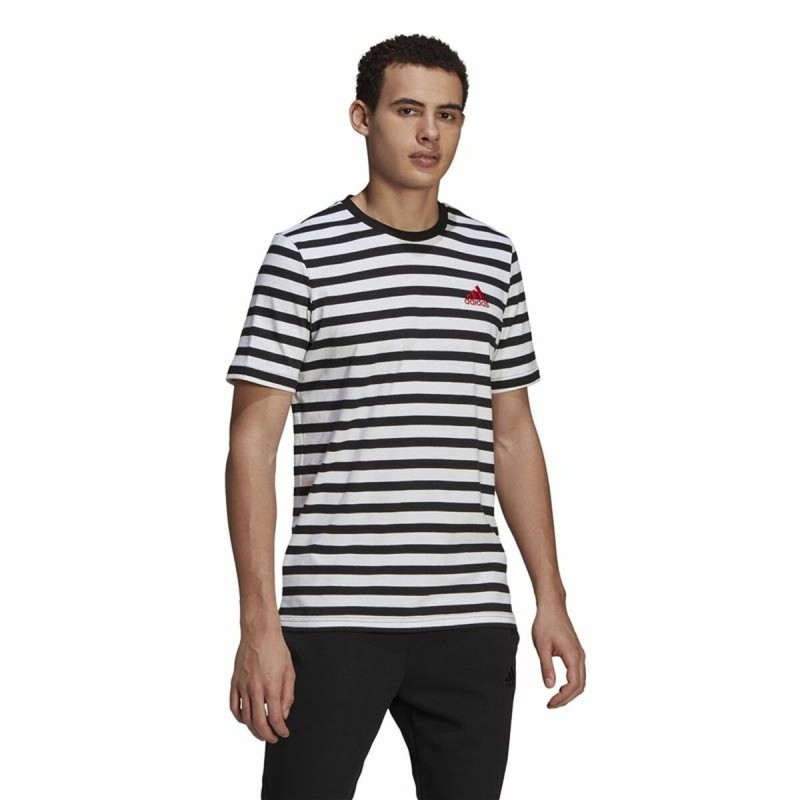 T-shirt à manches courtes homme  Essentials Stripey  Adidas Embroidered Logo Noir