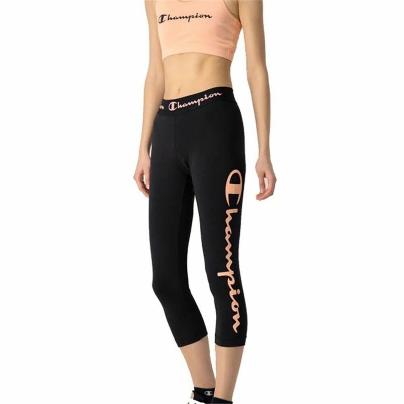 Leggings de Sport pour Femmes Champion Quick-Dry Script Logo Crop Noir