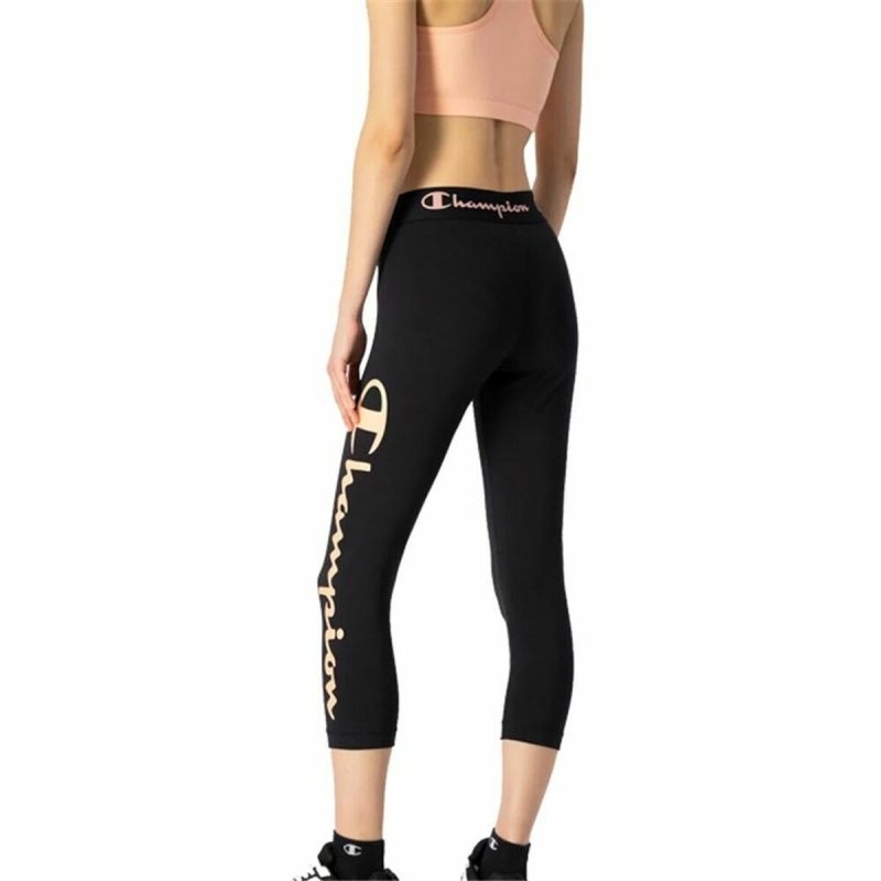 Leggings de Sport pour Femmes Champion Quick-Dry Script Logo Crop Noir