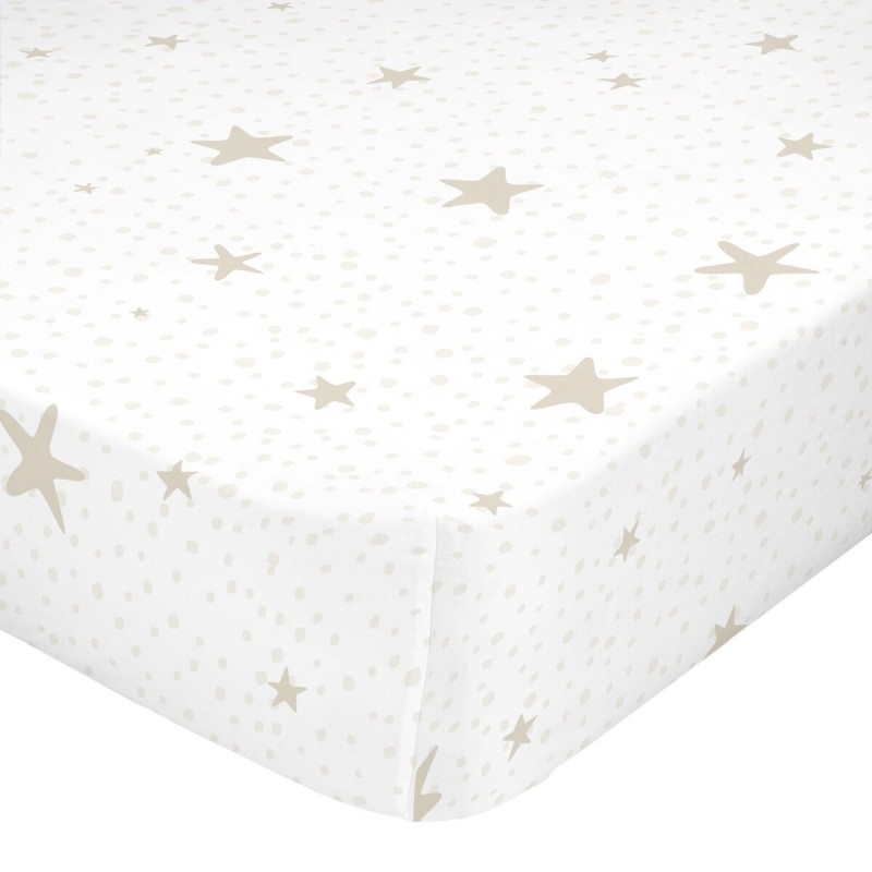 Drap housse HappyFriday BASIC KIDS Blanc Beige 70 x 140 x 14 cm Etoiles