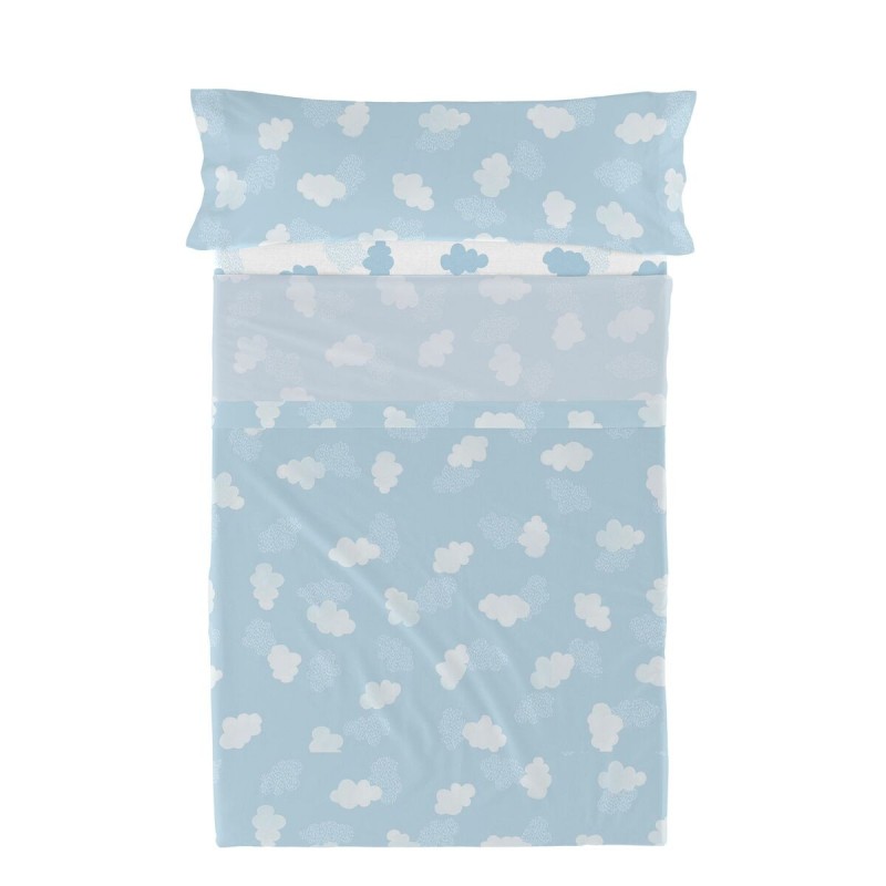 Jeu de draps HappyFriday Basic Kids Clouds Bleu Lit 1 persone 2 Pièces