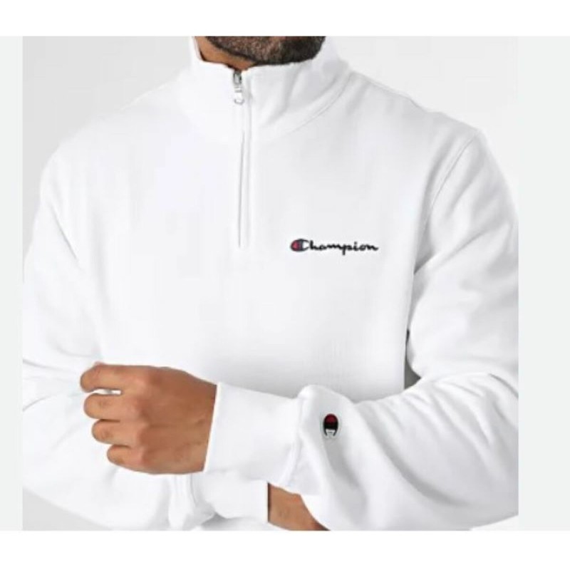 Sweat sans capuche homme Champion HALF ZIP SWEATSHIRT 220263 WHT Blanc