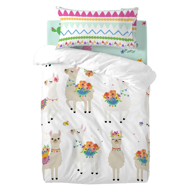 Parure de couette HappyFriday Moshi Moshi Cute Llamas Multicouleur Lit de bébé 2 Pièces