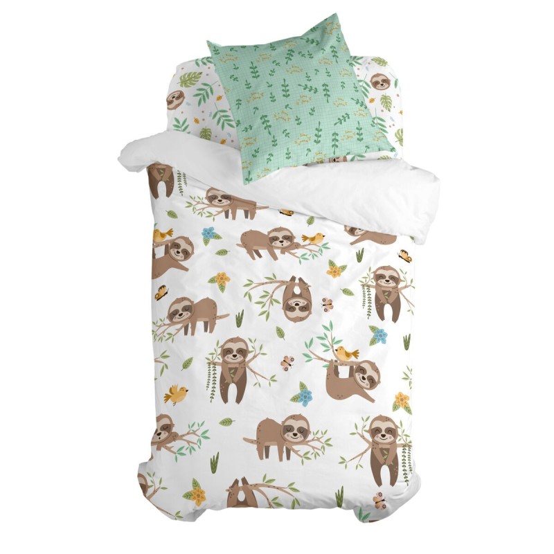 Parure de couette HappyFriday Moshi Moshi Happy Sloth Multicouleur Lit 1 persone 2 Pièces