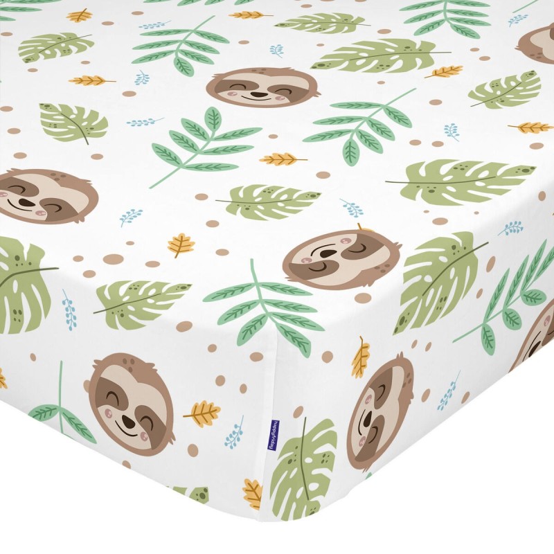 Drap housse HappyFriday Moshi Moshi Happy Sloth Multicouleur 90 x 200 x 32 cm