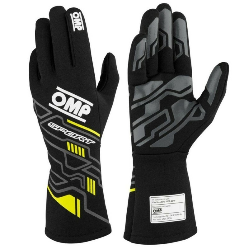 Gants de karting OMP MY2025 Jaune Noir FIA 8856-2018