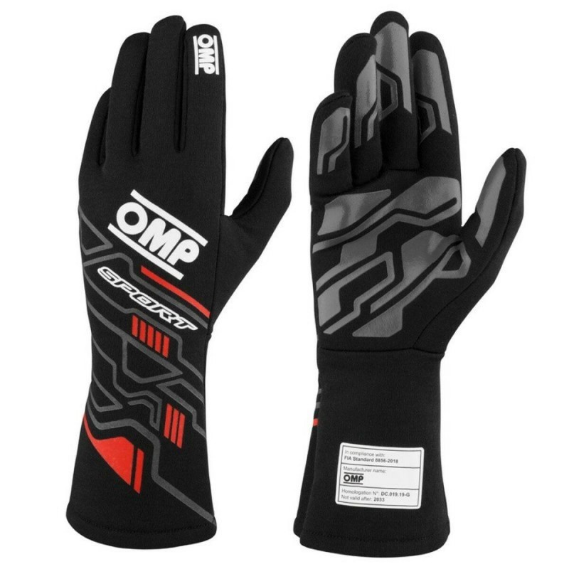 Gants de karting OMP MY2025 Noir Rouge FIA 8856-2018