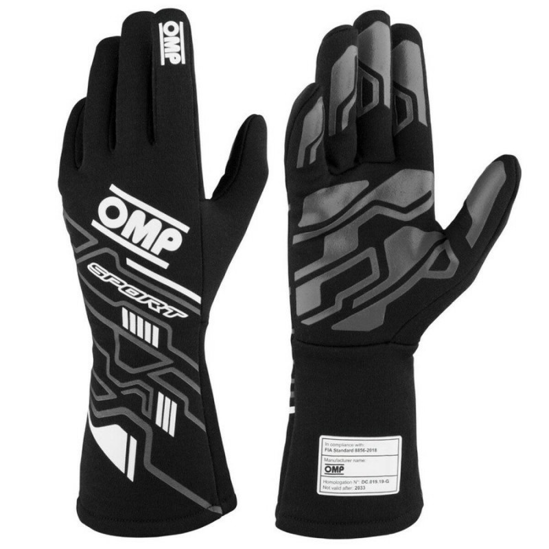 Gants de karting OMP MY2025 Blanc Noir FIA 8856-2018