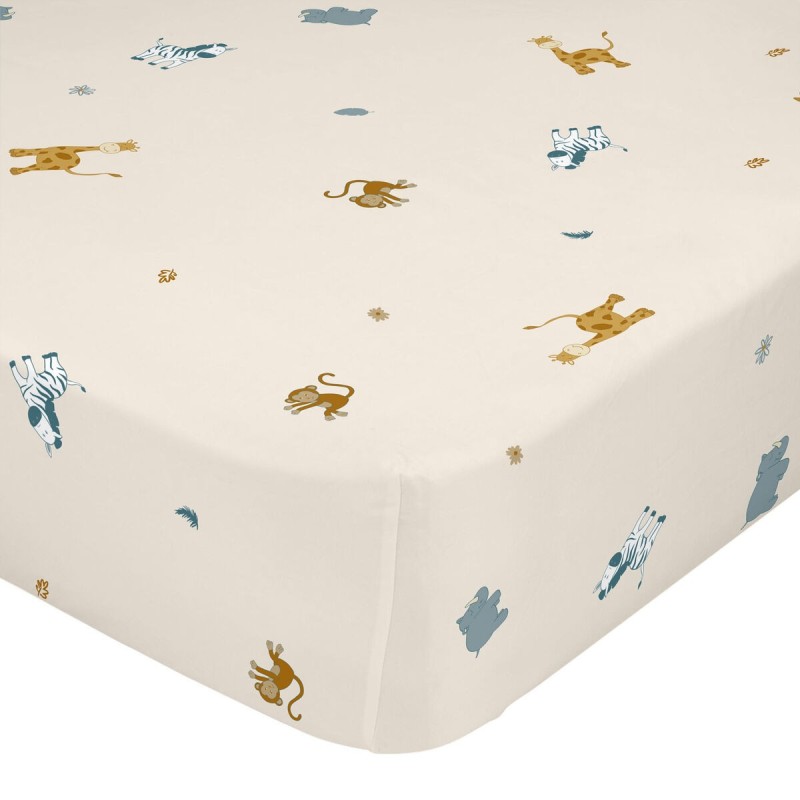 Drap housse HappyFriday Beige Multicouleur 90 x 200 x 32 cm animaux