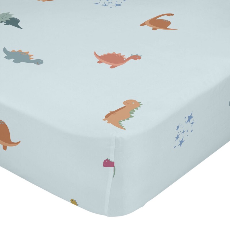 Drap housse HappyFriday Mini dinosaur Bleu Multicouleur 70 x 140 x 14 cm