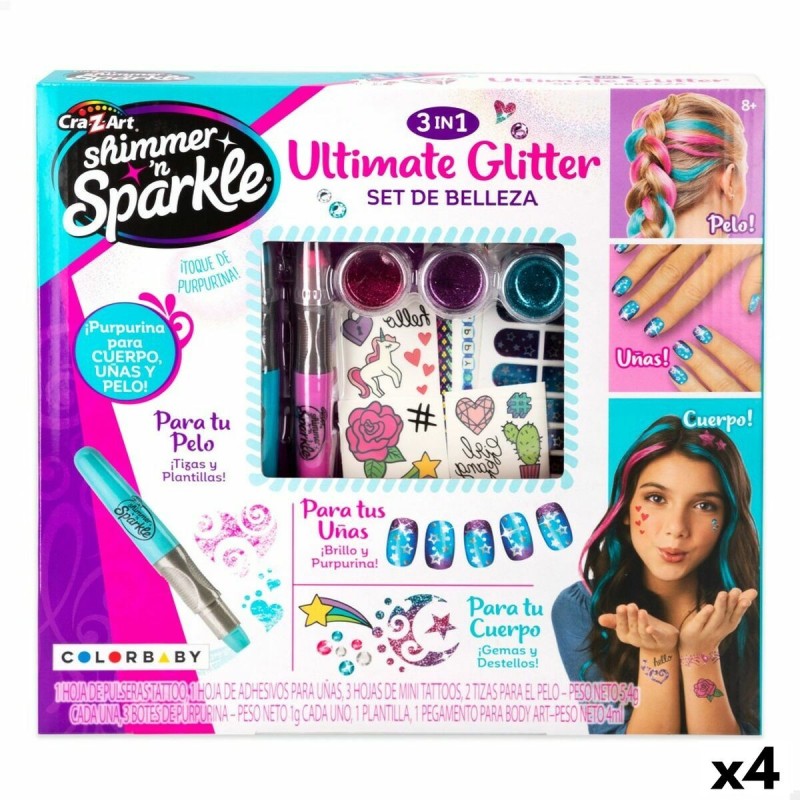 Ensemble de Beauté Cra-Z-Art 2 x 13 x 2 cm Enfant Ongles Poil Corps Paillettes 4 Unités