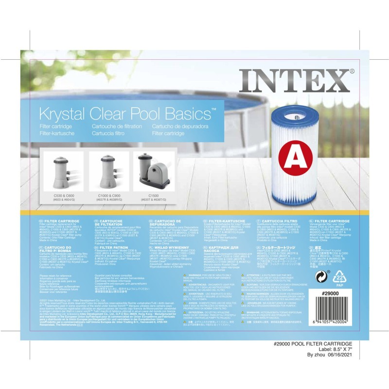 Filtre pour système de filtration Intex Rechange Type A