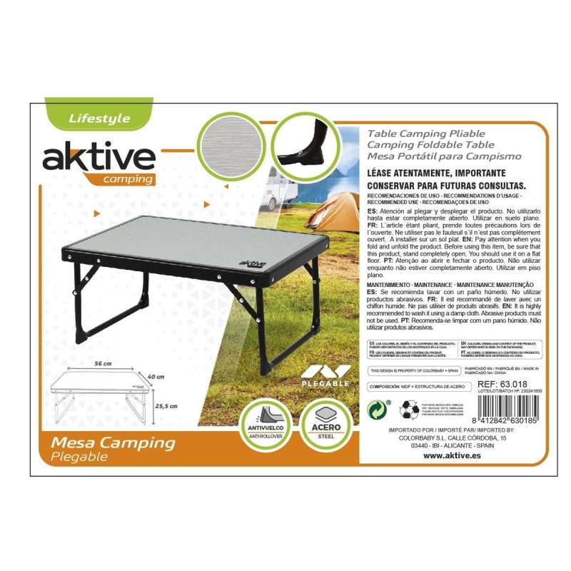 Table Piable Aktive Camping Gris 56 x 25 x 40 cm (2 Unités)