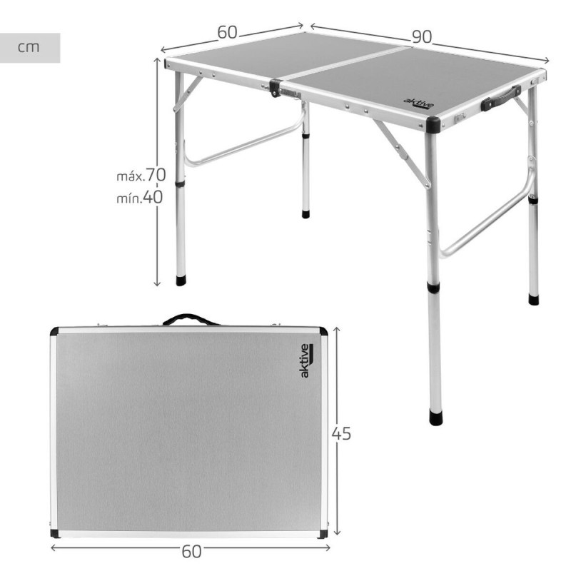 Table Piable Aktive Camping Gris 90 x 70 x 60 cm (2 Unités)