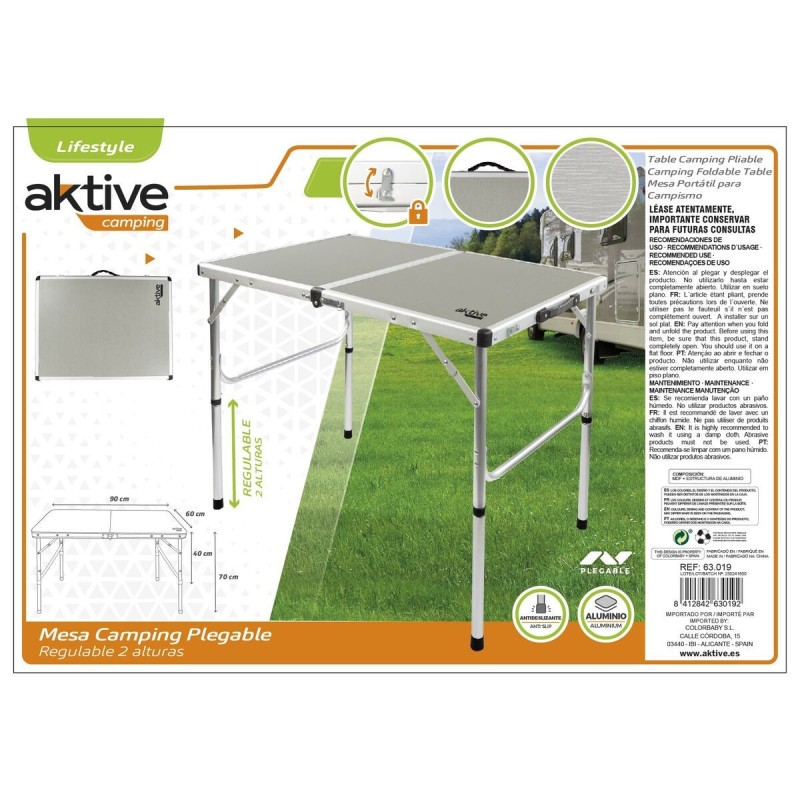 Table Piable Aktive Camping Gris 90 x 70 x 60 cm (2 Unités)