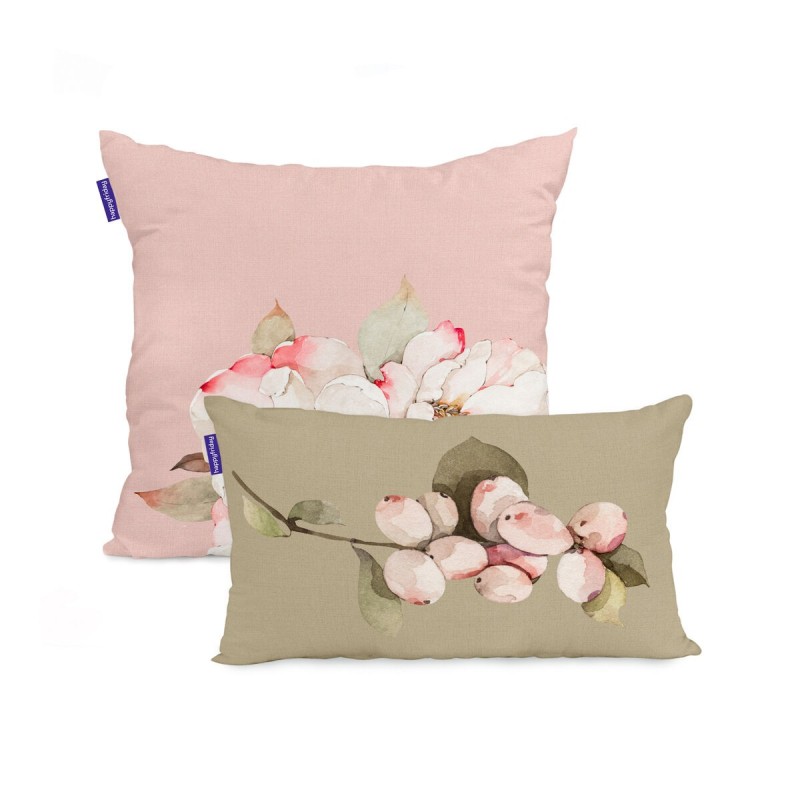 Set de housses de coussin HappyFriday White peonies Multicouleur 2 Pièces