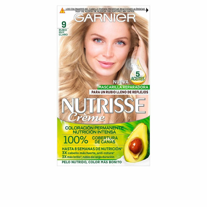 Coloration Permanente en Crème Garnier Nutrisse Nº 9.0-rubio muy claro (3 Unités)