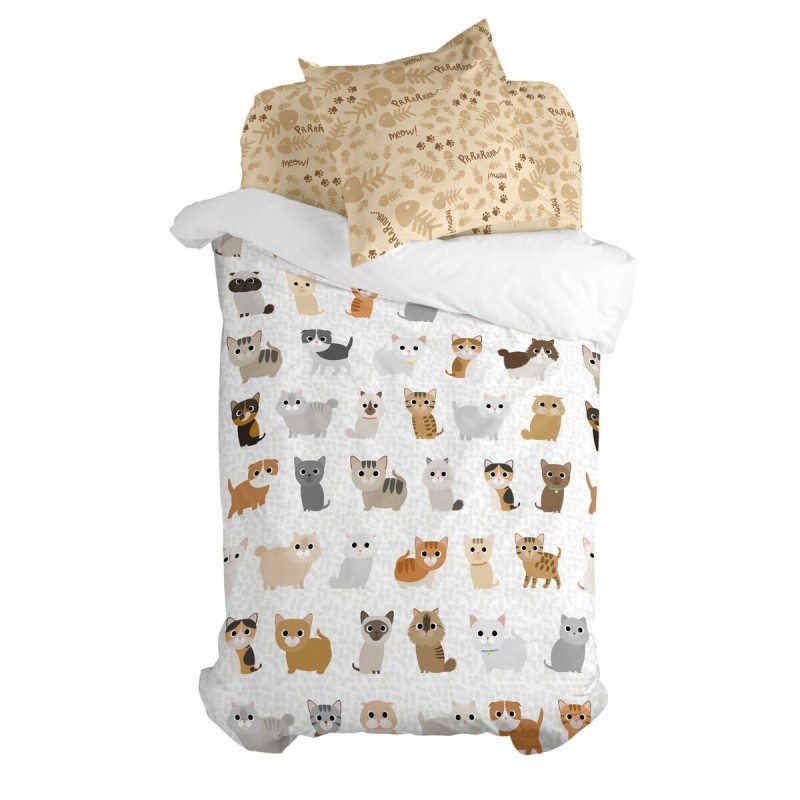 Parure de couette HappyFriday Mr Fox Cats Multicouleur Lit 1 persone 2 Pièces