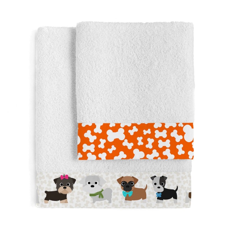 Ensemble de serviettes de toilette HappyFriday Mr Fox Dogs Multicouleur 2 Pièces