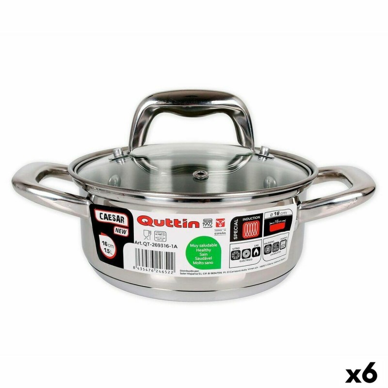 Casserole Quttin 139494 Avec couvercle Acier Ø 16 x 7 cm (6 Unités) (16 cm) (1