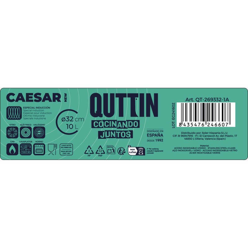 Casserole avec Couvercle en Verre Quttin Caesar Acier ø 32 x 12,5 cm (2 Unités)