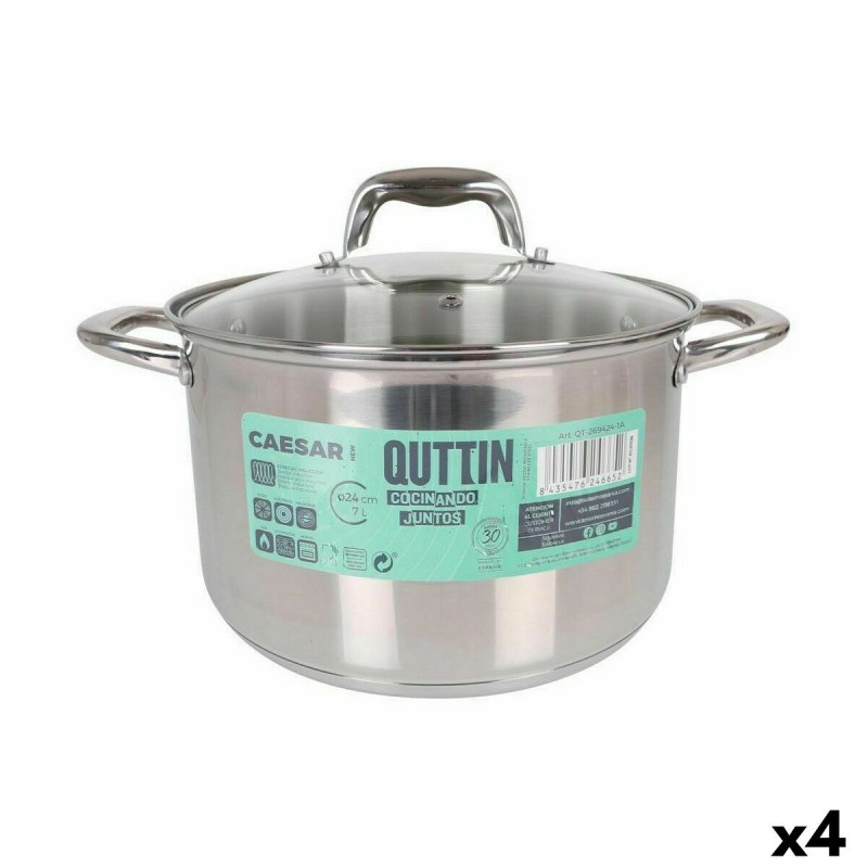 Casserole avec couvercle en verre Quttin Caesar Acier ø 24 x 15