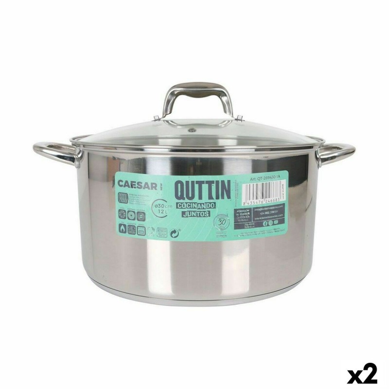 Casserole avec couvercle en verre Quttin Caesar Acier ø 30 x 17