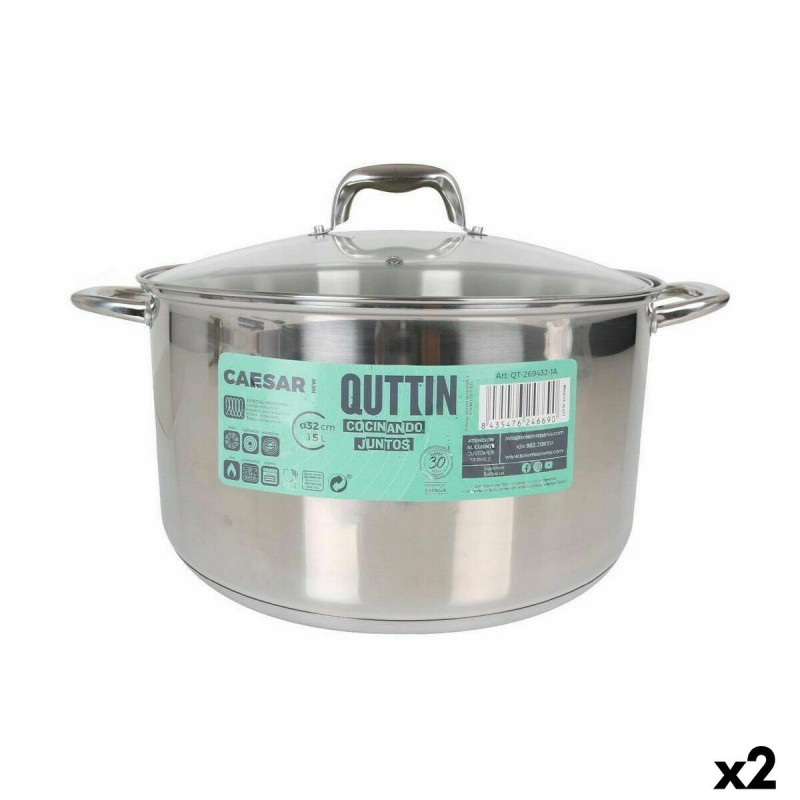 Casserole avec couvercle en verre Quttin Caesar Acier ø 32 x 18