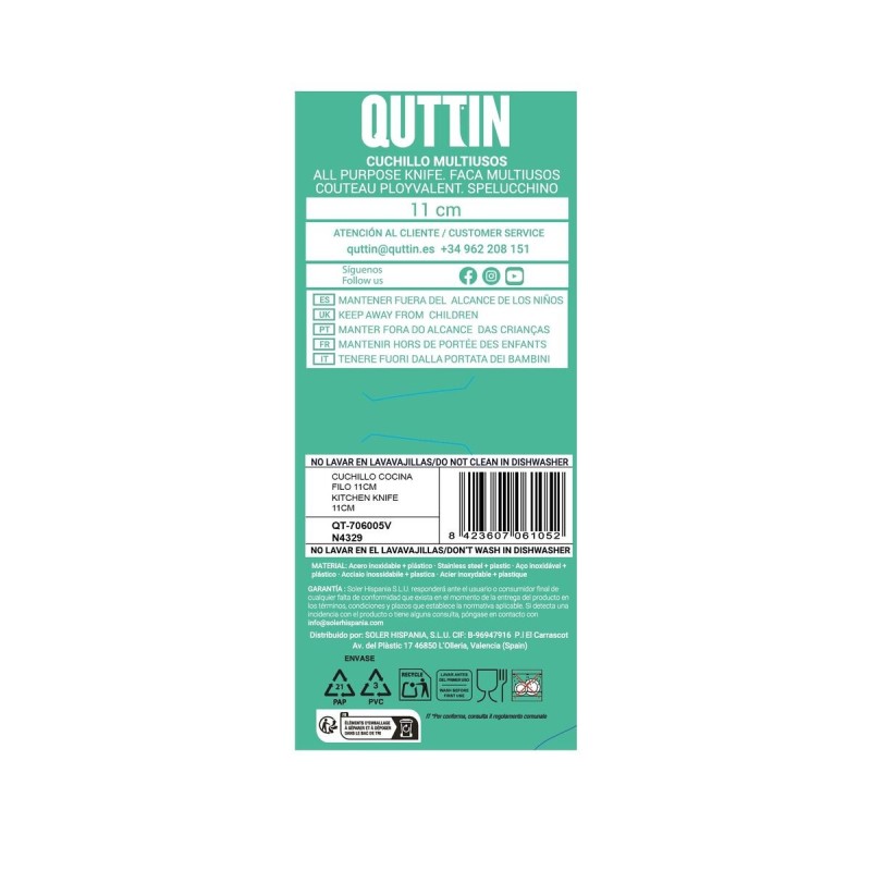 Couteau Quttin Black Polyvalents 11 cm (36 Unités)