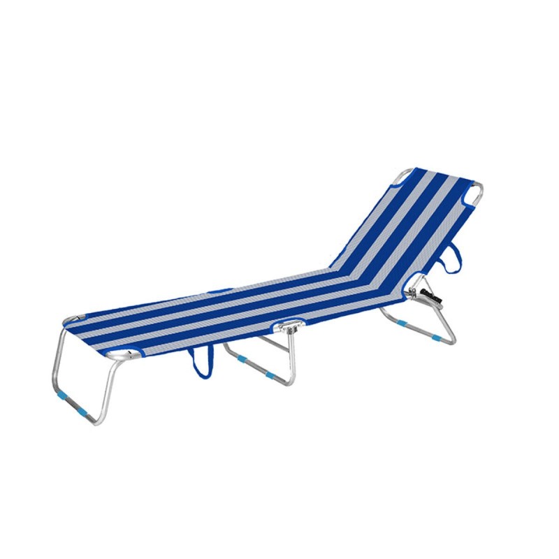 Marbueno Chaise Longue Pliable Aluminium Rayures Bleues et Blanches Plage et Piscine 187X58X24 cm 10364