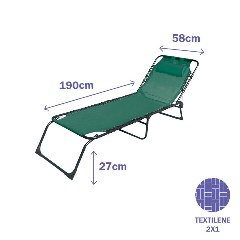 Marbueno Chaise Longue Pliante Acier Avec Coussin Jardin et Piscine 190X58X27 cm Vert 10002