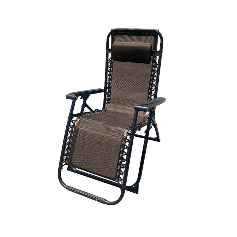 Marbueno Transat Pliable Acier Avec Coussin Jardin et Piscine 90X66X108 cm Gravité Zéro Marron 10007