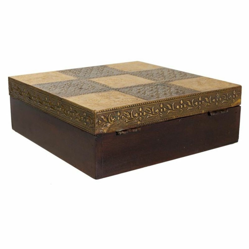 Boîte à bijoux Alexandra House Living Brun foncé Laiton Bois de manguier Bois MDF 20 x 7 x 20 cm