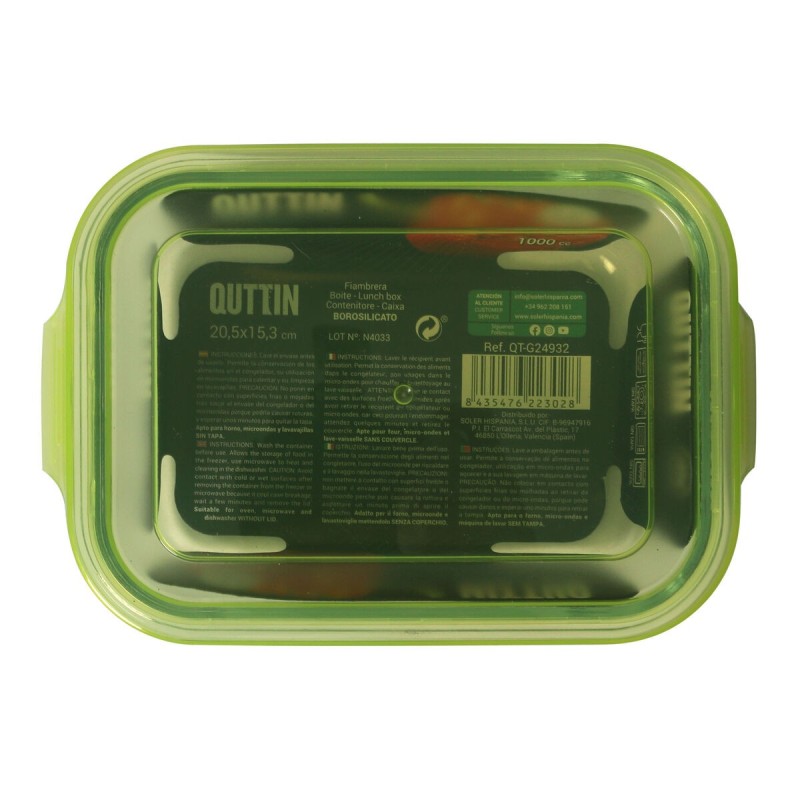 Boîte à lunch Quttin Rectangulaire 1L 22 x 15,5 x 6,5 cm (6 Unités)