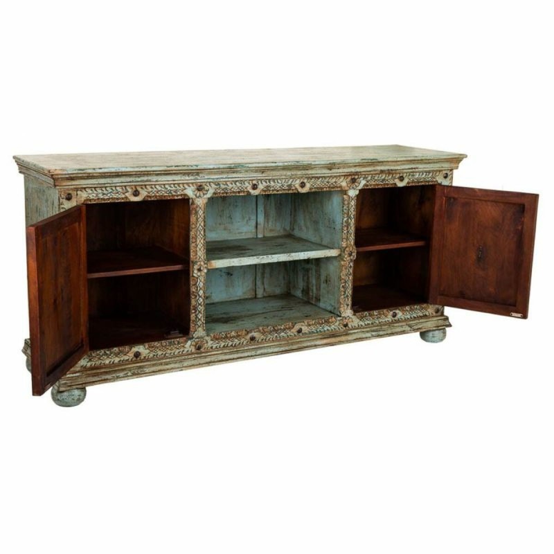 Buffet Alexandra House Living Bleu Bois de manguier 45 x 76 x 165 cm